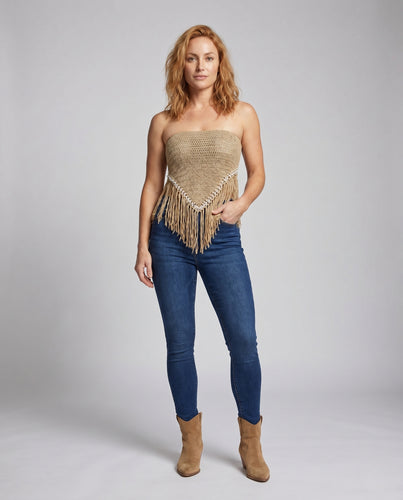 Damen Häkeloberteil mit trendigen Fransen und eleganten Perlendetails R&B