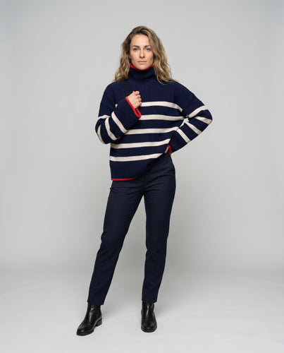 Damen lässiger gestreifter Strickpullover R&B