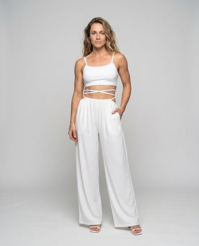 Damen lässiges Lounge-Set mit Crop-Top und weiten Palazzo-Hosen R&B