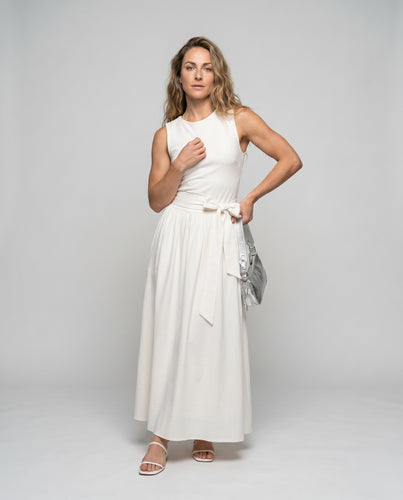 Damen nan ärmelloses Midikleid mit Rundhalsausschnitt und Taillenbindegürtel R&B