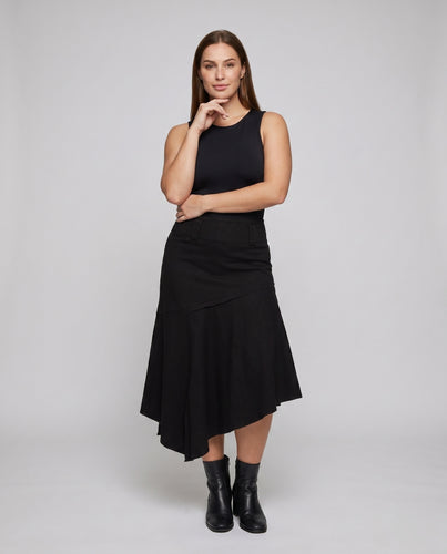 Damen nan asymmetrischer Midirock mit hohem Bund, ausgestelltem Stufenvolant und seitlichem Reißverschluss R&B