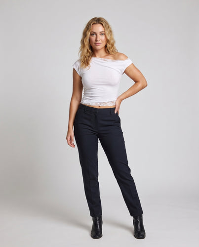 Damen nan asymmetrisches bauchfreies Kurzoberteil mit Spitzenbesatz und einseitigem Schulterdetail R&B