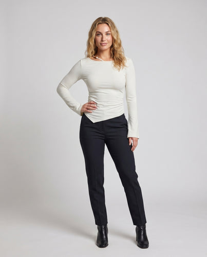 Damen nan asymmetrisches Langarmtop mit spitzem Zipfelsaum, seitlicher Raffung und verstellbarem Nackenband R&B