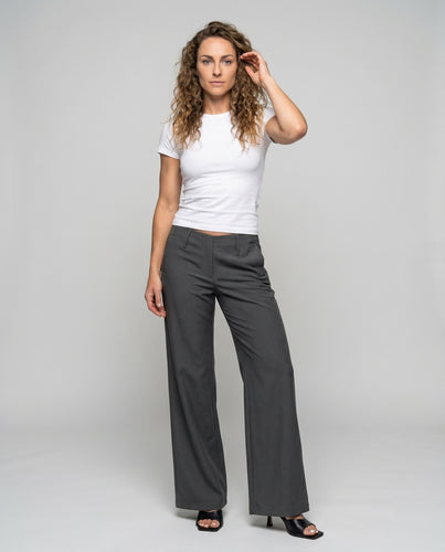 Damen nan elegante Palazzo-Hose mit geschwungener Bundlinie, Gürtelschlaufen und weitem Bein R&B