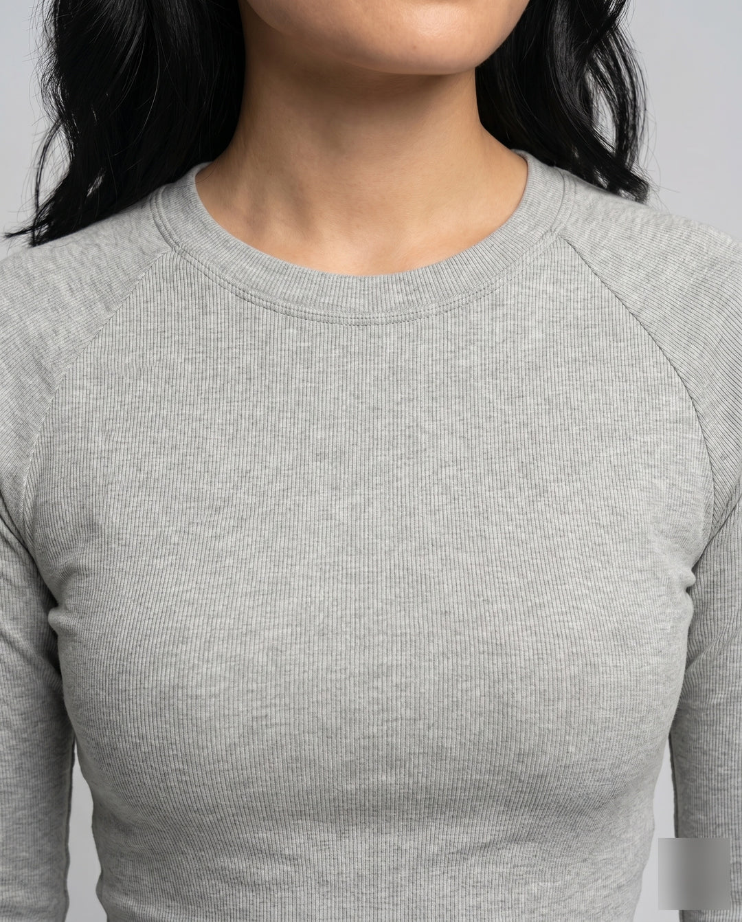 Damen nan enganliegendes kurzgeschnittenes Langarmshirt mit Raglannähten und Daumenlöchern R&B