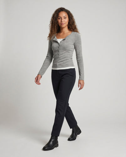 Damen nan feiner Ripp-Langarmcardigan mit Henley-Knopfleiste und figurbetonter Passform R&B