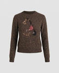Damen nan Feinstrickpullover mit Pferdeintarsie, Rundhalsausschnitt und geripptem Saum R&B