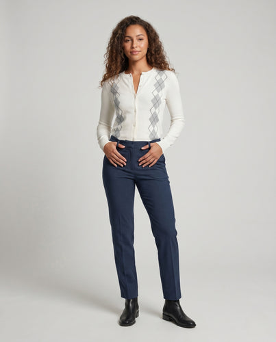 Damen nan figurbetonter Feinstrick-Cardigan mit eingewebtem Rautenmuster und Knopfleiste R&B