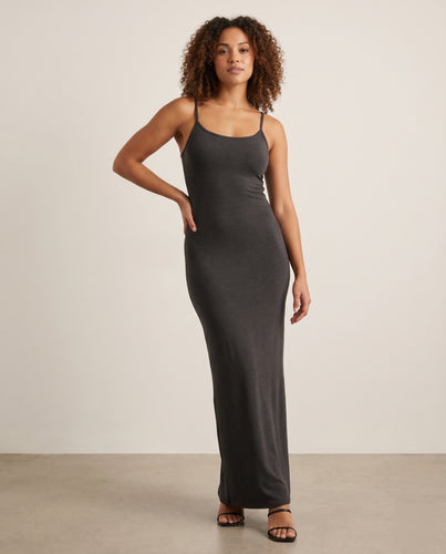 Damen nan figurbetontes Stretch-Maxikleid mit Racerback und seitlichem Schlitz R&B