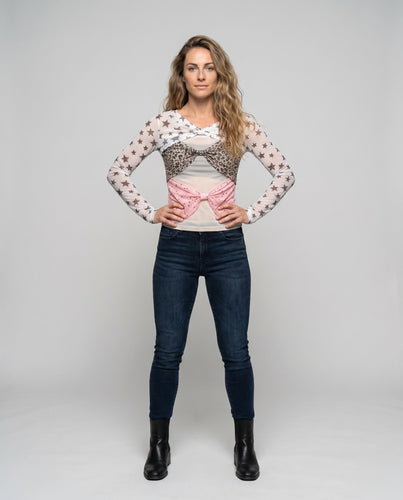 Damen nan gestreifte Slouch-Mütze mit leichtem Schirm und Zierstickerei aus Baumwollmix R&B