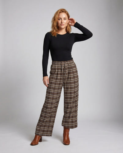 Damen nan karierte Relax-Palazzo-Hose mit elastischem Tunnelzugbund und Eingrifftaschen R&B