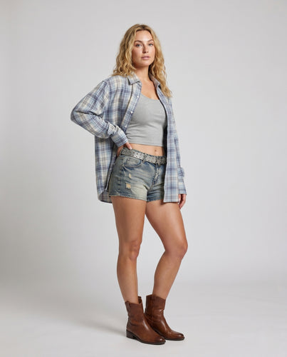 Damen nan lässige Layering-Karohemdbluse mit verlängertem Rückensaum und Brusttasche R&B