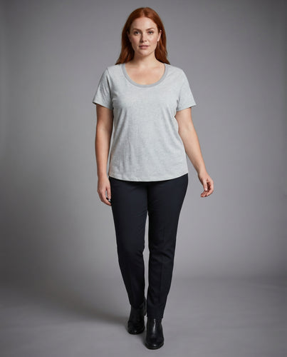 Damen nan lässiges U-Ausschnitt Baumwoll-T-Shirt mit entspannter Passform und feinem Jersey R&B