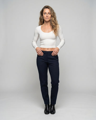 Damen nan nahtloses Langarmshirt mit U-Ausschnitt und atmungsaktiver Mikrorippstruktur R&B