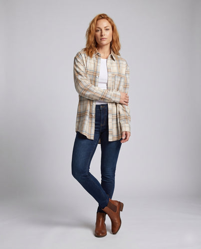 Damen nan Oversize-Longline-Hemdjacke im Workwear-Stil mit Brusttasche und weichem Flanellcharakter R&B
