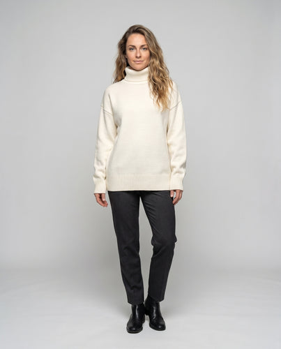 Damen nan Oversize-Rollkragenpullover aus Feinstrick mit verlängertem Saum und gerippten Bündchen R&B