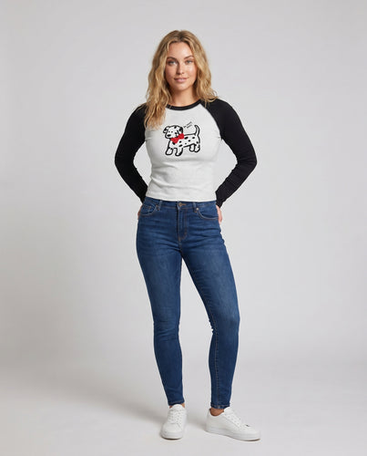 Damen nan Raglan-Langarmshirt kurz geschnitten mit Dalmatiner-Motiv und weichem Baumwollmix R&B