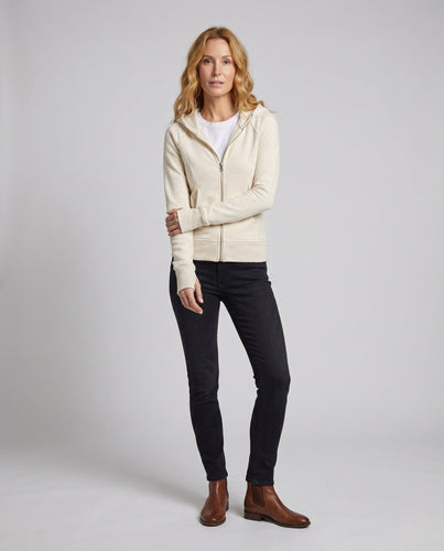 Damen nan schmale Kapuzen‑Zipjacke aus strukturiertem Strickfleece mit Zwei‑Wege‑Reißverschluss und Daumenöffnungen R&B