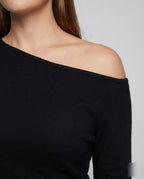 Damen nan schulterfreier Feinstrickpullover mit asymmetrischem Ausschnitt und tailliertem Bund R&B