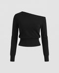 Damen nan schulterfreier Feinstrickpullover mit asymmetrischem Ausschnitt und tailliertem Bund R&B