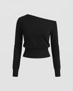 Damen nan schulterfreier Feinstrickpullover mit asymmetrischem Ausschnitt und tailliertem Bund R&B