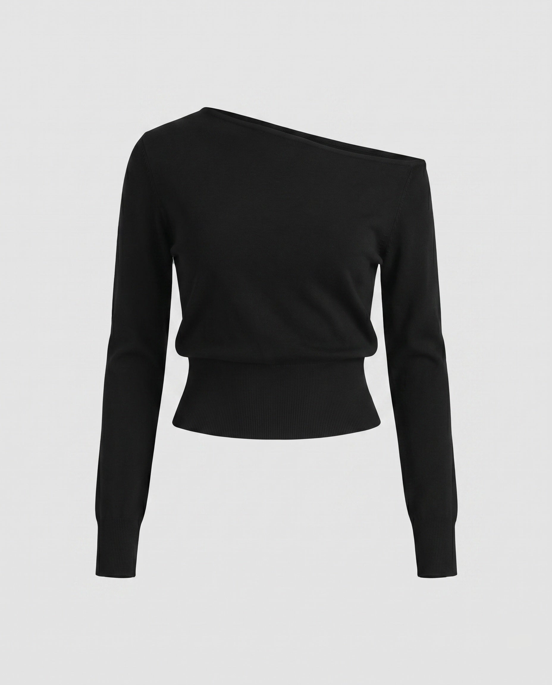 Damen nan schulterfreier Feinstrickpullover mit asymmetrischem Ausschnitt und tailliertem Bund R&B