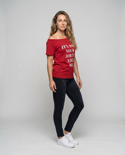 Damen nan schulterfreies Oversize-Shirt mit typografischem Frontprint und Kordelzug R&B