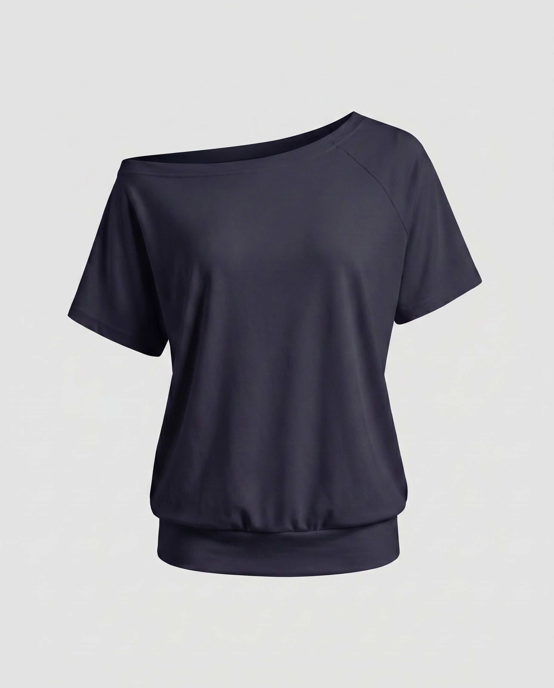Damen nan schulterfreies Relax-Oberteil mit weitem U-Boot-Ausschnitt, Kurzarm und doppellagigem Saum R&B