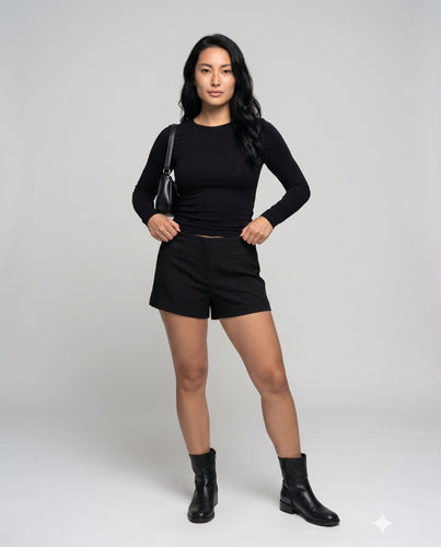 Damen nan taillierte Anzugshorts aus Wollmix mit verdecktem Reißverschluss und Paspeltaschen R&B