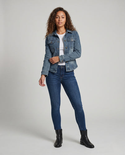 Damen nan taillierte Denimjacke mit konturierenden Teilungsnähten und Brusttaschen R&B