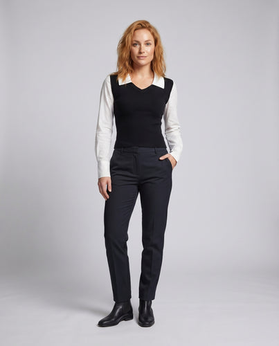Damen nan taillierte Strickweste im Layering-Look mit eingesetztem Hemdkragen und V-Ausschnitt R&B