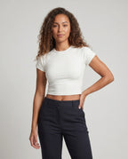 Damen nan tailliertes bauchfreies Kurzshirt aus Baumwolljersey mit Rundhalsausschnitt R&B