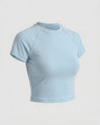 Damen nan tailliertes bauchfreies Kurzshirt aus Baumwolljersey mit Rundhalsausschnitt R&B