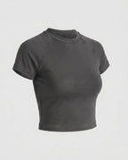 Damen nan tailliertes bauchfreies Kurzshirt aus Baumwolljersey mit Rundhalsausschnitt R&B
