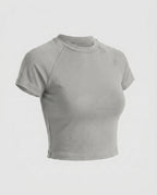 Damen nan tailliertes bauchfreies Kurzshirt aus Baumwolljersey mit Rundhalsausschnitt R&B