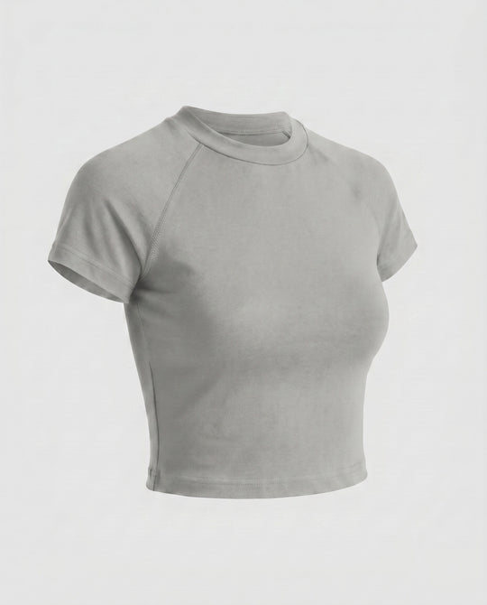 Damen nan tailliertes bauchfreies Kurzshirt aus Baumwolljersey mit Rundhalsausschnitt R&B