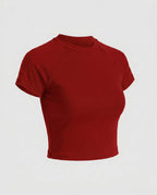 Damen nan tailliertes bauchfreies Kurzshirt aus Baumwolljersey mit Rundhalsausschnitt R&B