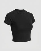 Damen nan tailliertes bauchfreies Kurzshirt aus Baumwolljersey mit Rundhalsausschnitt R&B