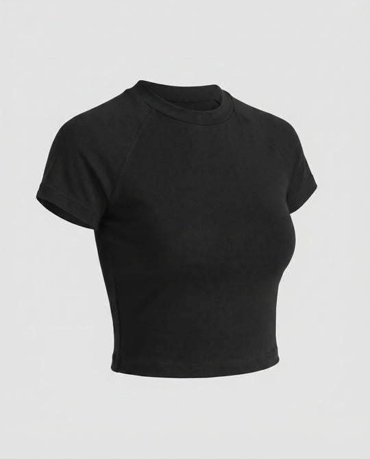 Damen nan tailliertes bauchfreies Kurzshirt aus Baumwolljersey mit Rundhalsausschnitt R&B