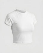 Damen nan tailliertes bauchfreies Kurzshirt aus Baumwolljersey mit Rundhalsausschnitt R&B