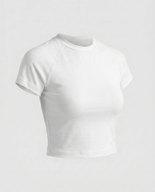 Damen nan tailliertes bauchfreies Kurzshirt aus Baumwolljersey mit Rundhalsausschnitt R&B