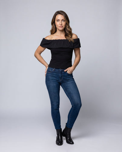 Damen nan tailliertes Carmen-Top mit Volantkragen und formender Mittelnaht R&B