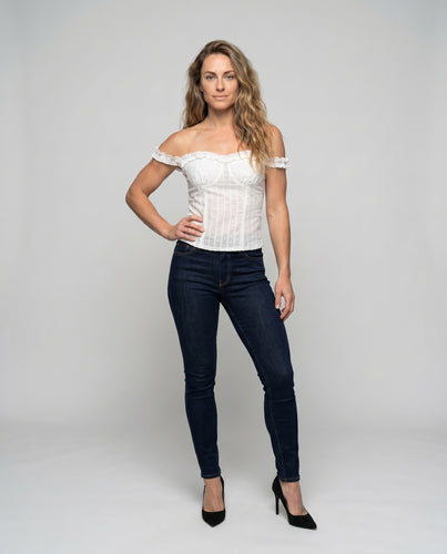 Damen nan tailliertes Korsagen-Bustier mit feiner Dobbystruktur und Volantkante R&B