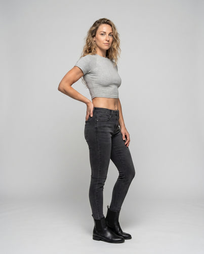 Damen nan tailliertes kurz geschnittenes T-Shirt aus Stretchjersey mit Raglanärmeln R&B