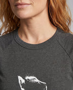 Damen nan tailliertes Kurzshirt mit stretchigem Jersey, Rundhalsausschnitt und minimalistischer Katzen-Skizze R&B