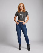 Damen nan tailliertes Kurzshirt mit stretchigem Jersey, Rundhalsausschnitt und minimalistischer Katzen-Skizze R&B