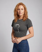 Damen nan tailliertes Kurzshirt mit stretchigem Jersey, Rundhalsausschnitt und minimalistischer Katzen-Skizze R&B