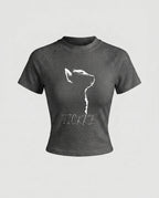 Damen nan tailliertes Kurzshirt mit stretchigem Jersey, Rundhalsausschnitt und minimalistischer Katzen-Skizze R&B
