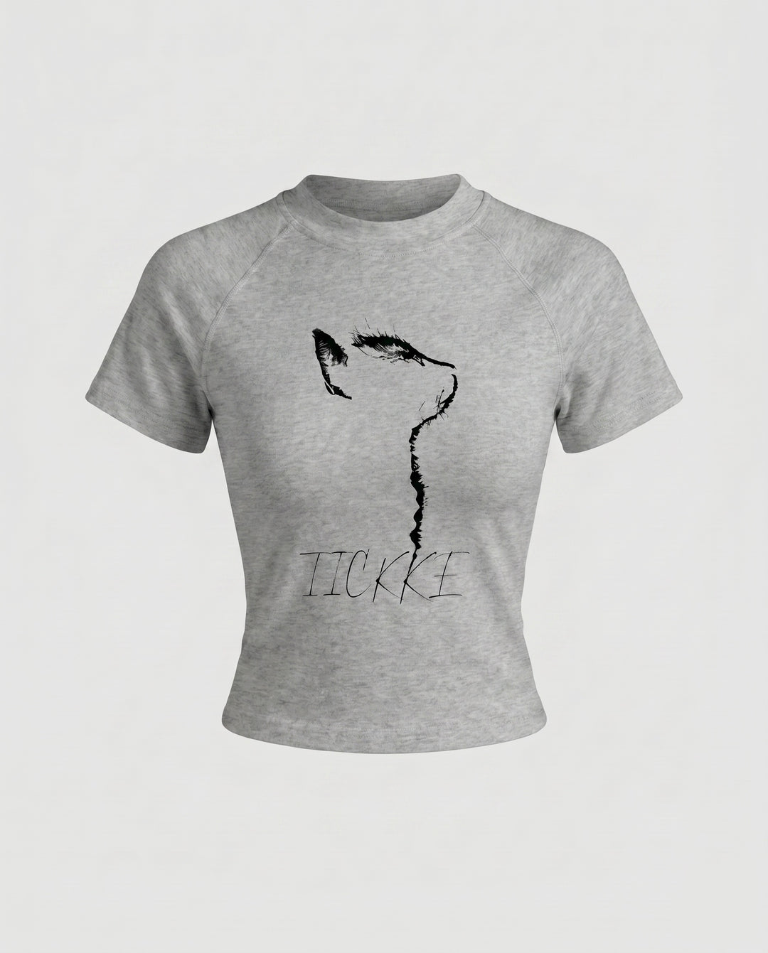 Damen nan tailliertes Kurzshirt mit stretchigem Jersey, Rundhalsausschnitt und minimalistischer Katzen-Skizze R&B