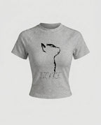 Damen nan tailliertes Kurzshirt mit stretchigem Jersey, Rundhalsausschnitt und minimalistischer Katzen-Skizze R&B